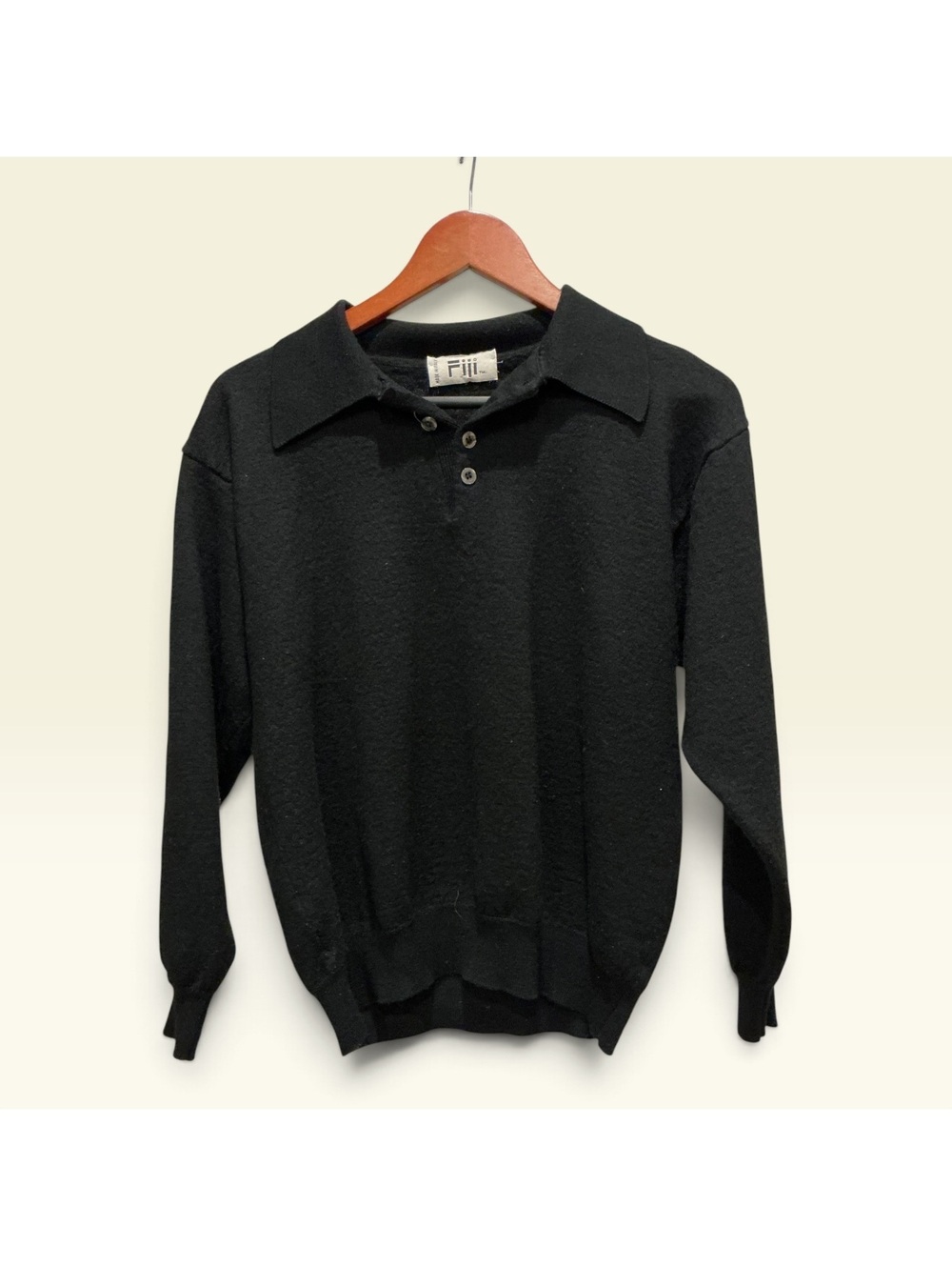 Vintage 90s Fiji Made in Italy Black Polo Sweater Wool Feel